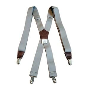 Gray Suspenders One Size Fits All Faux Leather and Elastic Stretch